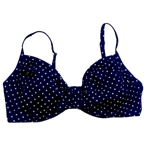 Lands' END Navy Blue & White Polka Dot Underwire Thin Strap Bikini Top - Size 18 - Picture 1 of 5